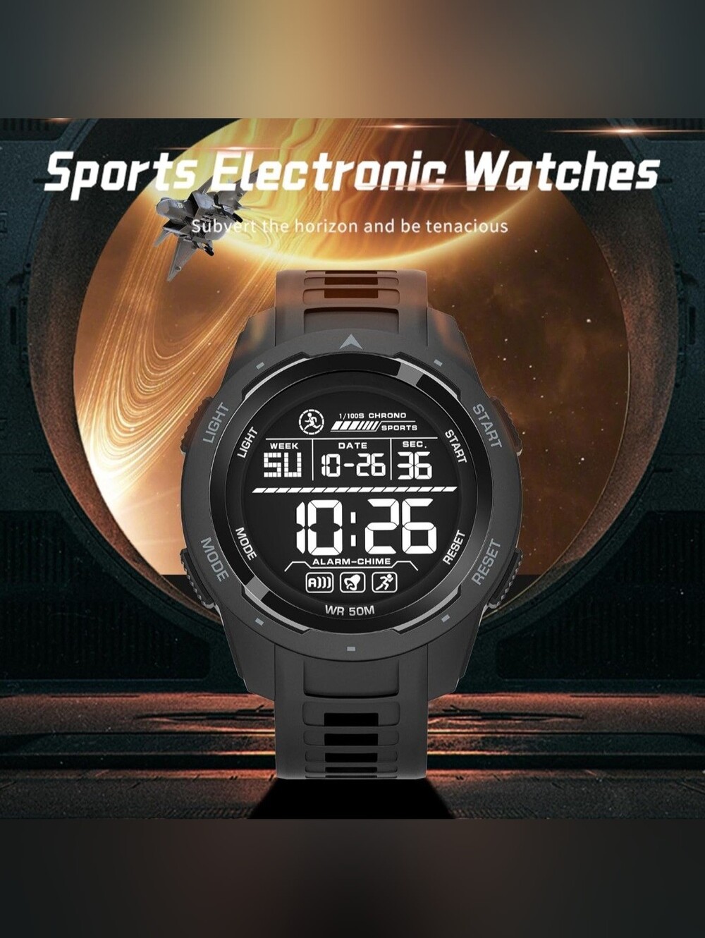 Dual Function Digital Sports Watch, Waterproof 5ATM, LED, Military Style - Picture 3 of 7